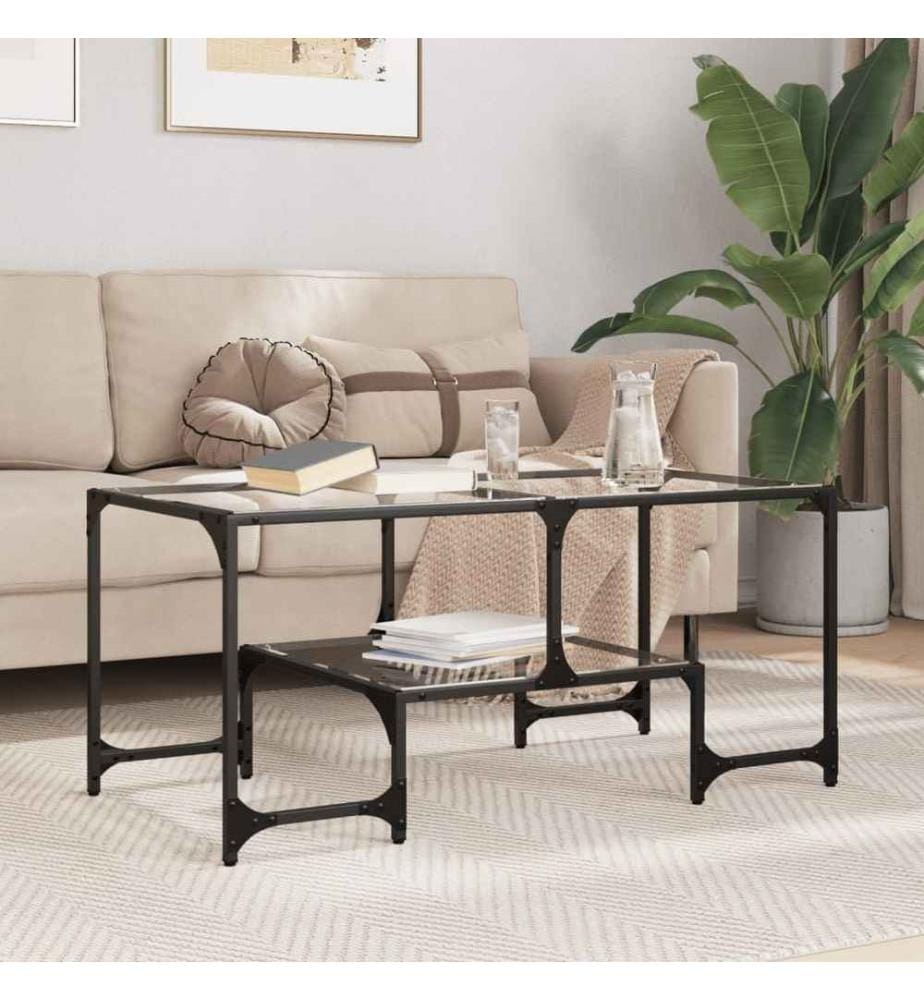 Couchtisch mit Glasplatte Transparent 98,5x50x45 cm Stahl