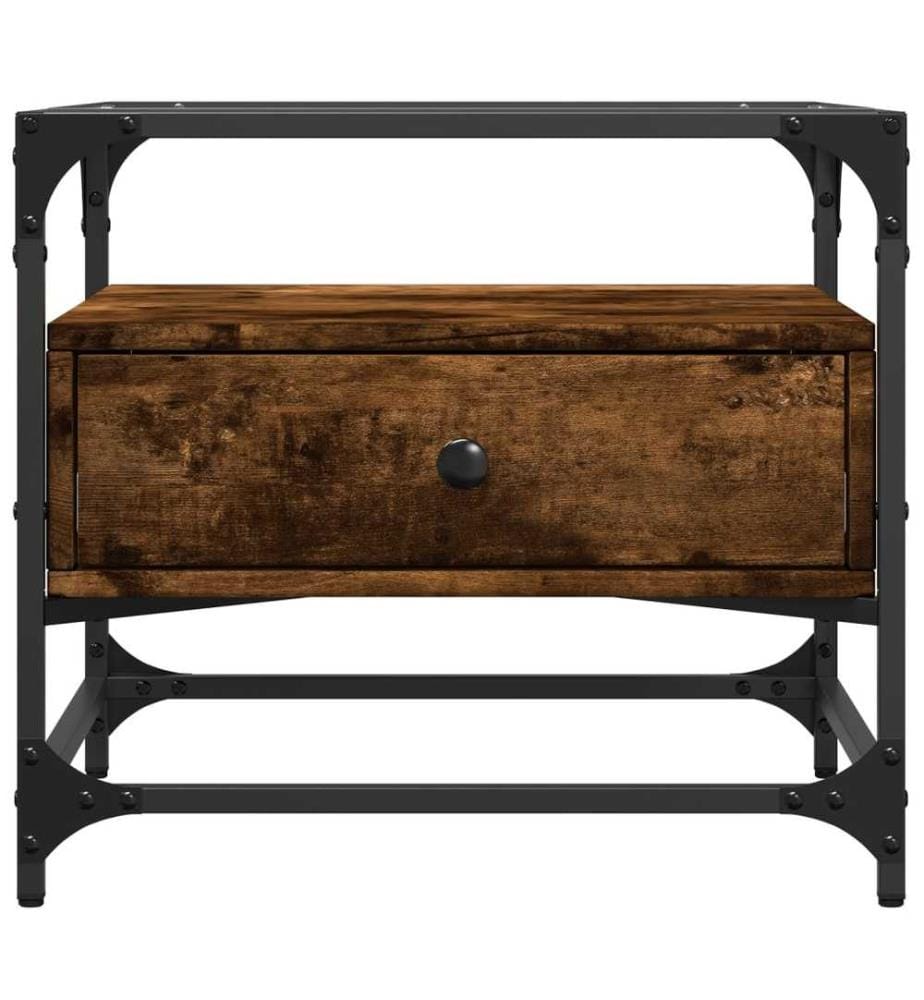 Table basse avec dessus en verre chêne fumé 50x50x45 cm acier