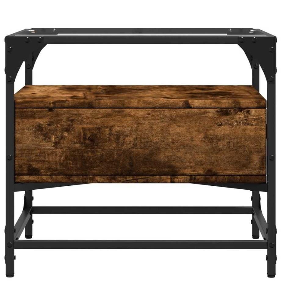 Table basse avec dessus en verre chêne fumé 50x50x45 cm acier