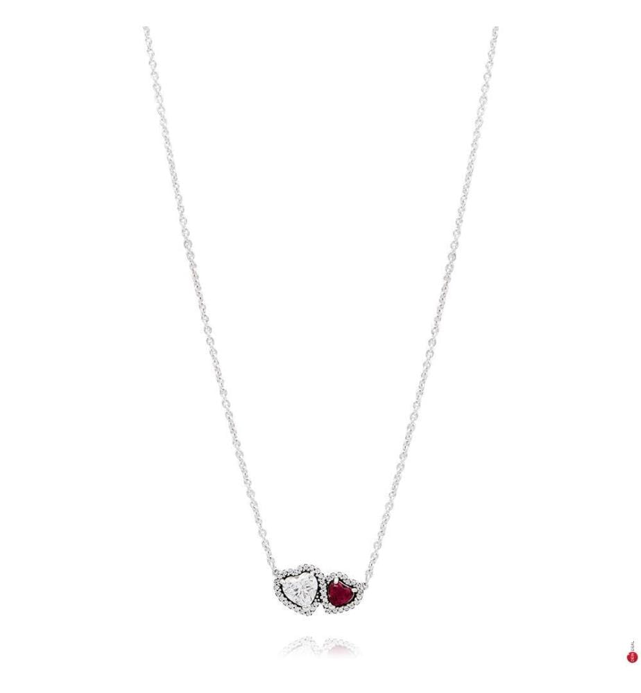 Collier à Pendentif Coeurs Halo - Argent 925/1000e