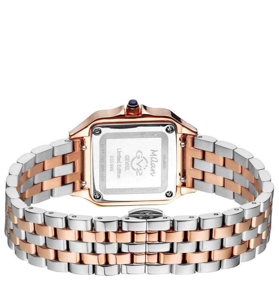 Montre à Quartz Milan avec bracelet en Acier Inoxydable - Argent et Or Rose