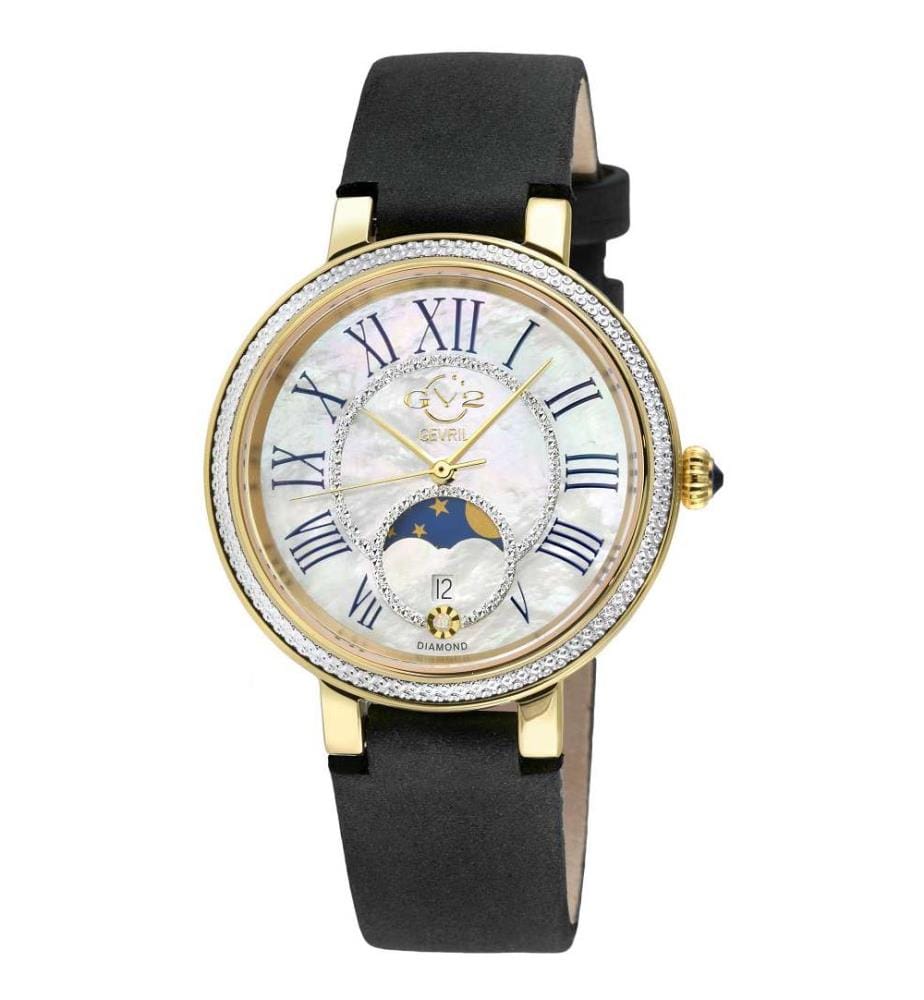 Gv2 Genoa Ss Ipyg Case, Blanc Mop Dial, Authentic Handmade Noir Nero Suede Leather Strap