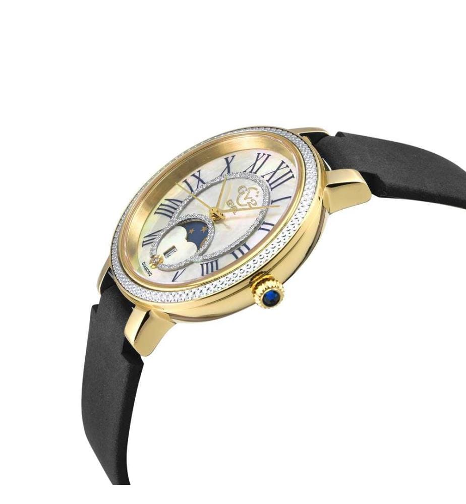 Gv2 Genoa Ss Ipyg Case, Blanc Mop Dial, Authentic Handmade Noir Nero Suede Leather Strap