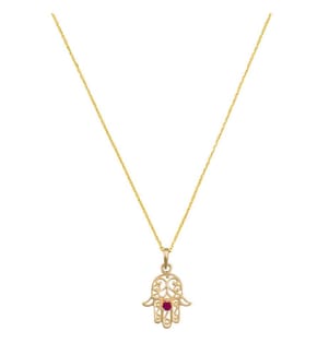 Pendentif Main de Fatma Rubis Or Jaune 375/1000