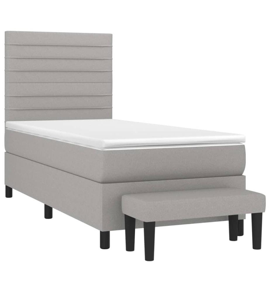 Boxspringbett mit Matratze Hellgrau 100x200 cm Stoff