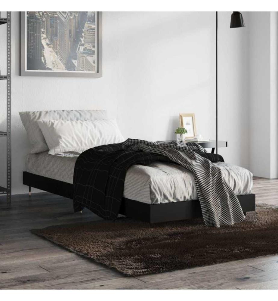 Cadre de lit noir 75x190 cm bois d'ingénierie