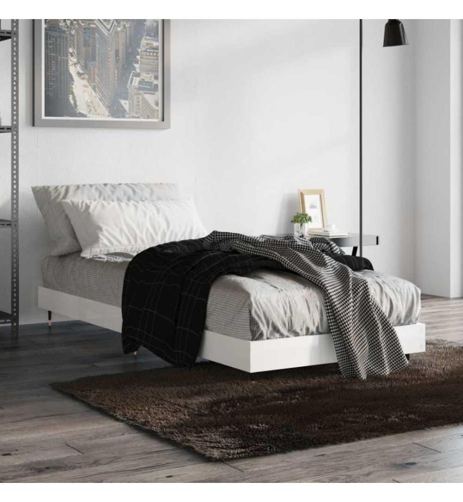 Cadre de lit blanc brillant 75x190 cm bois d'ingénierie