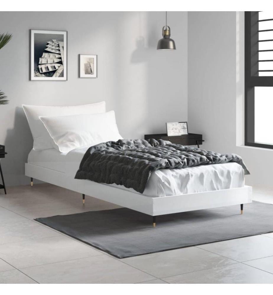 Cadre de lit blanc brillant 75x190 cm bois d'ingénierie