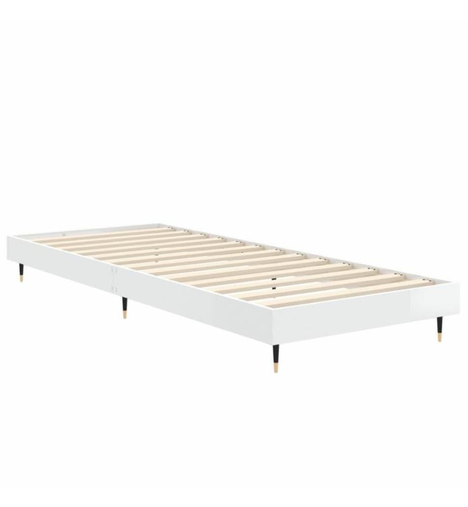 Cadre de lit blanc brillant 75x190 cm bois d'ingénierie