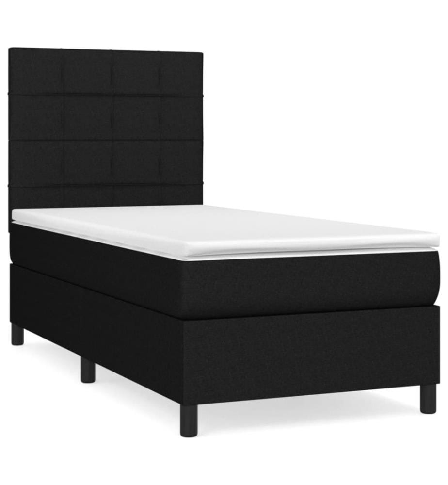Lit à sommier tapissier et matelas Noir 80x200 cm Tissu