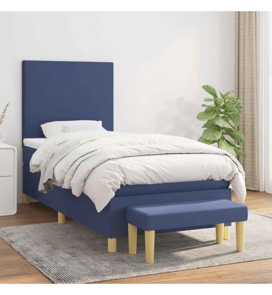 Lit à sommier tapissier avec matelas Bleu 100x200 cm Tissu