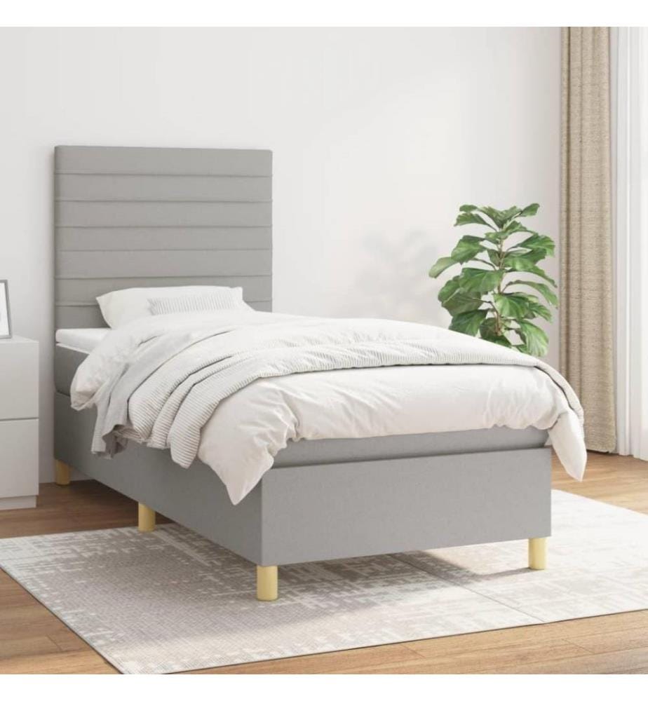 Lit à sommier tapissier avec matelas Gris clair 80x200 cm Tissu