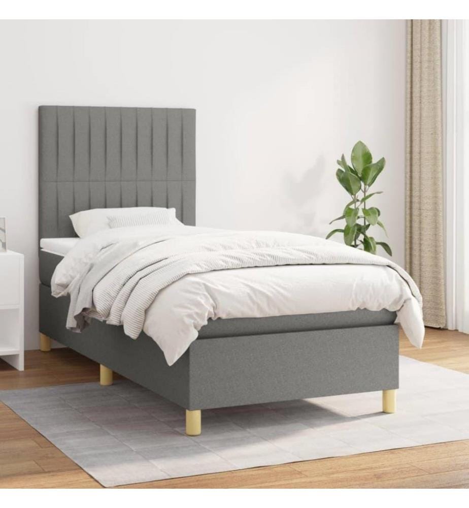 Lit à sommier tapissier avec matelas Gris foncé 80x200 cm Tissu