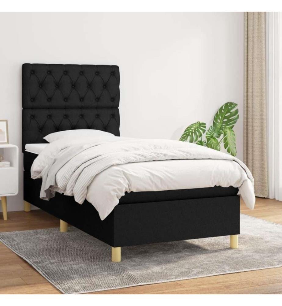 Lit à sommier tapissier et matelas Noir 80x200 cm Tissu