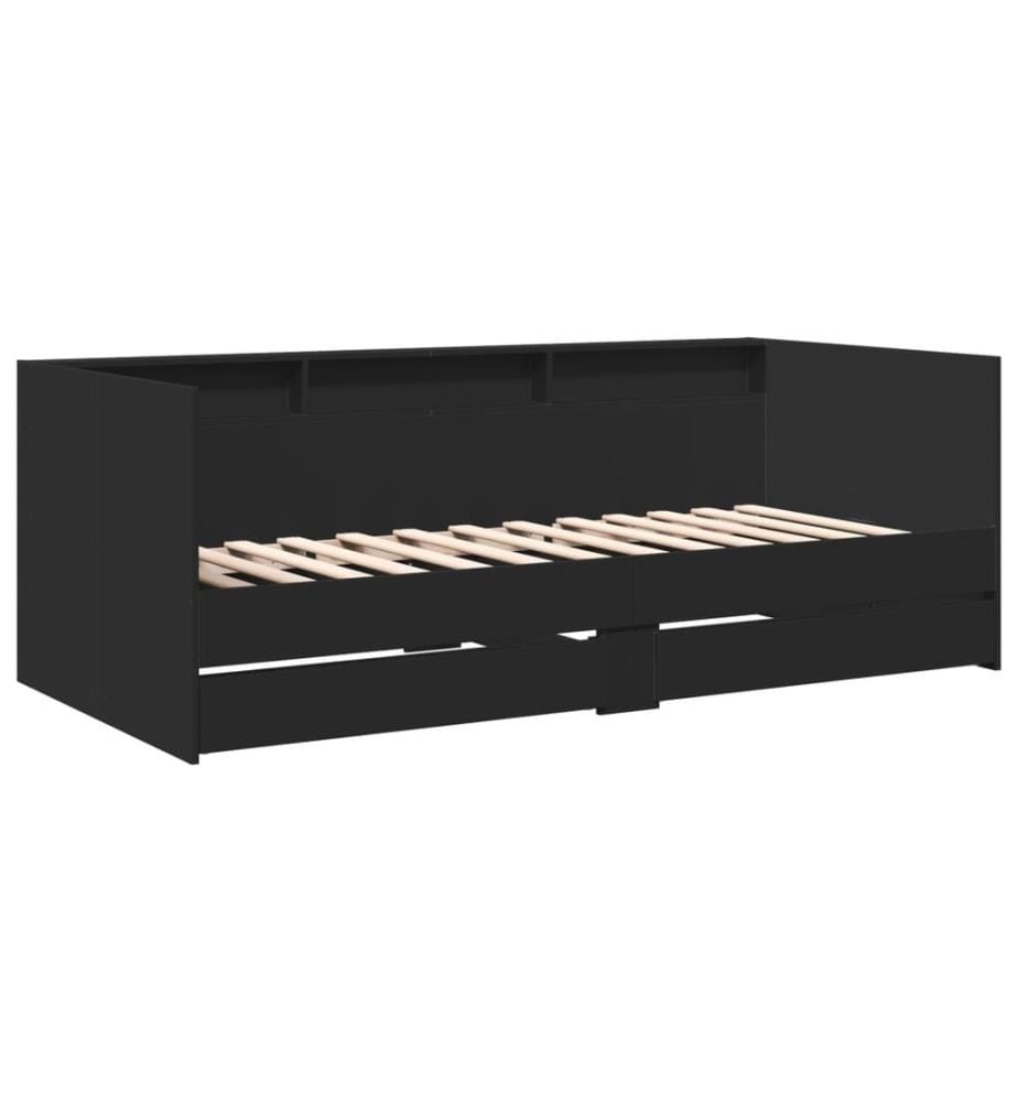 Lit de jour avec tiroirs noir 75x190 cm bois d'ingénierie