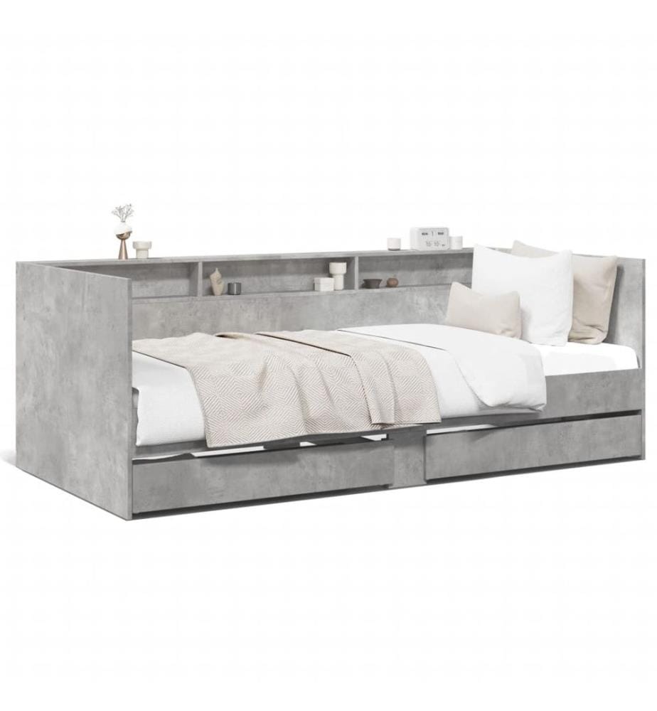 Tagesbett mit Schubladen Betongrau 75x190 cm Holzwerkstoff
