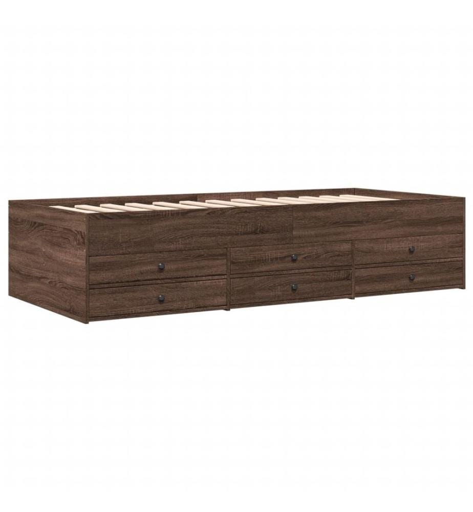 Lit de jour et tiroirs chêne marron 75x190 cm bois d'ingénierie