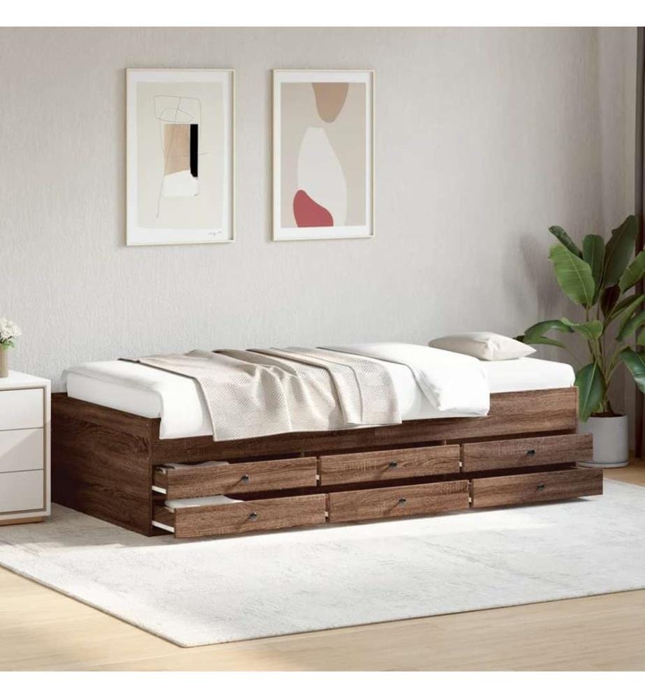 Lit de jour et tiroirs chêne marron 75x190 cm bois d'ingénierie