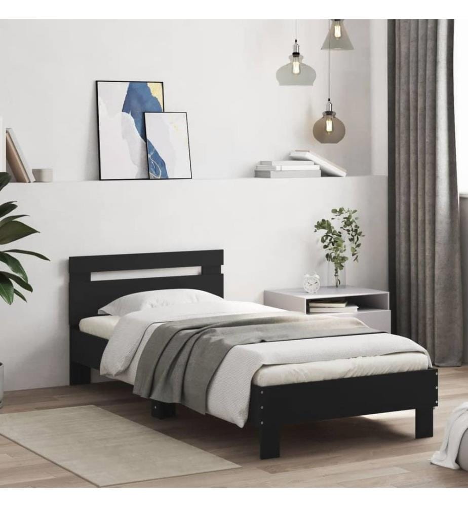 Cadre de lit avec tête de lit noir 75x190 cm bois d'ingénierie