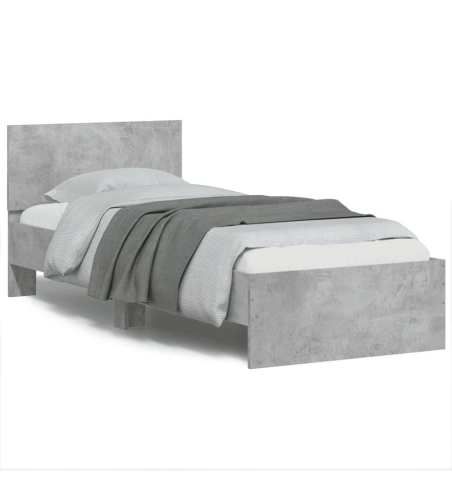Cadre de lit tête de lit gris béton 75x190 cm bois ingénierie