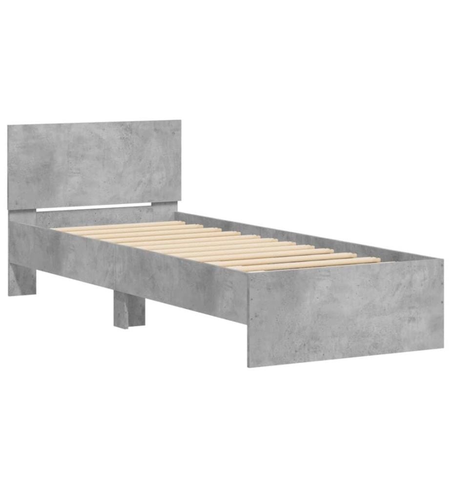 Cadre de lit tête de lit gris béton 75x190 cm bois ingénierie