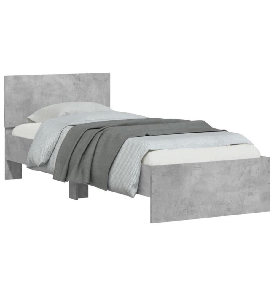 Cadre de lit tête de lit gris béton 75x190 cm bois ingénierie