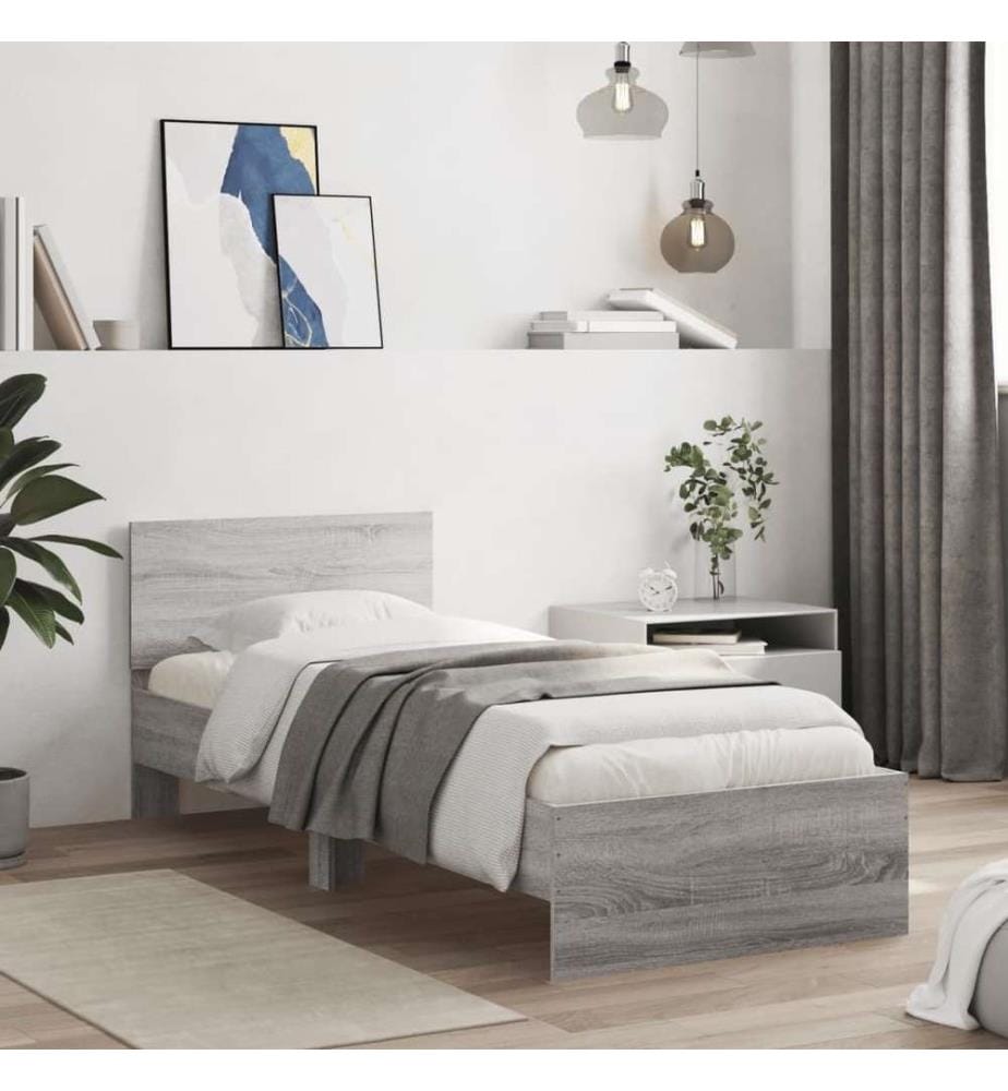 Cadre de lit avec tête de lit sonoma gris 75x190 cm
