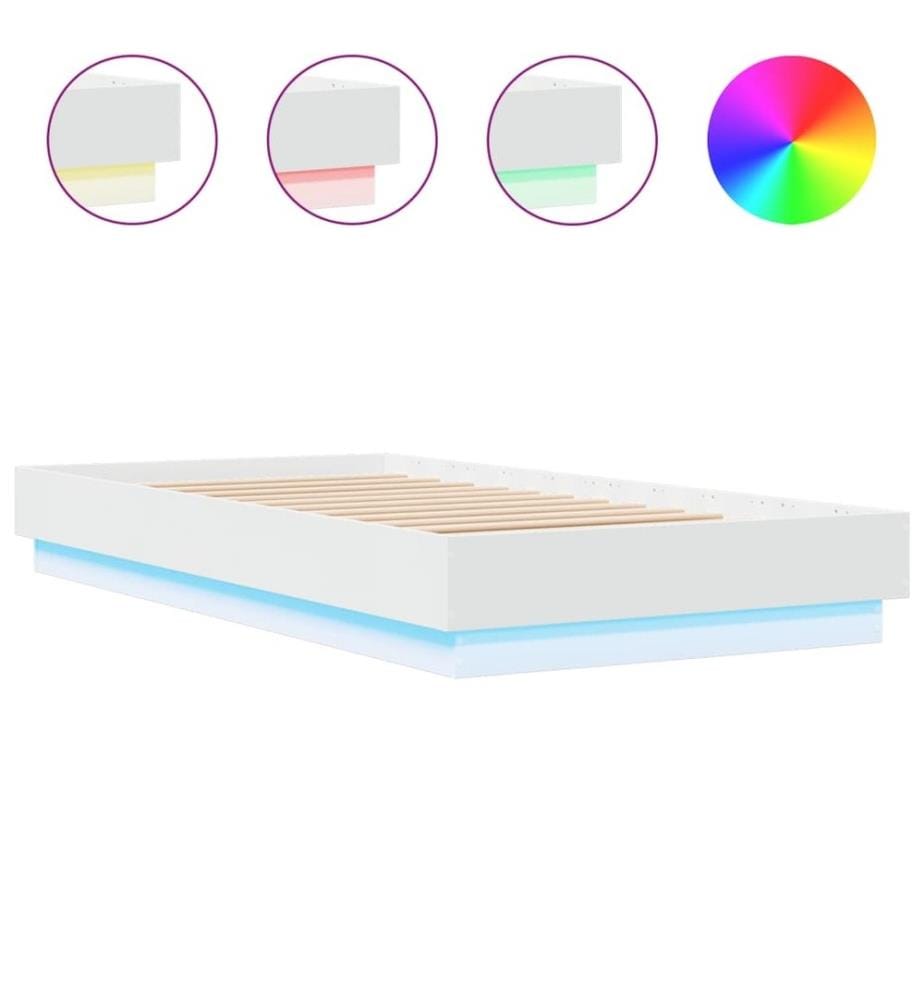 Cadre de lit avec lumières LED blanc 75x190 cm