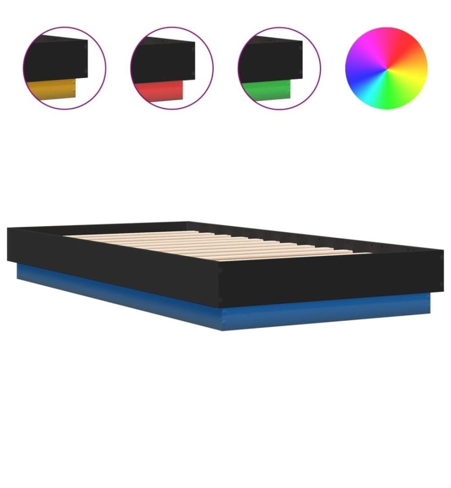 Cadre de lit avec lumières LED noir 75x190 cm