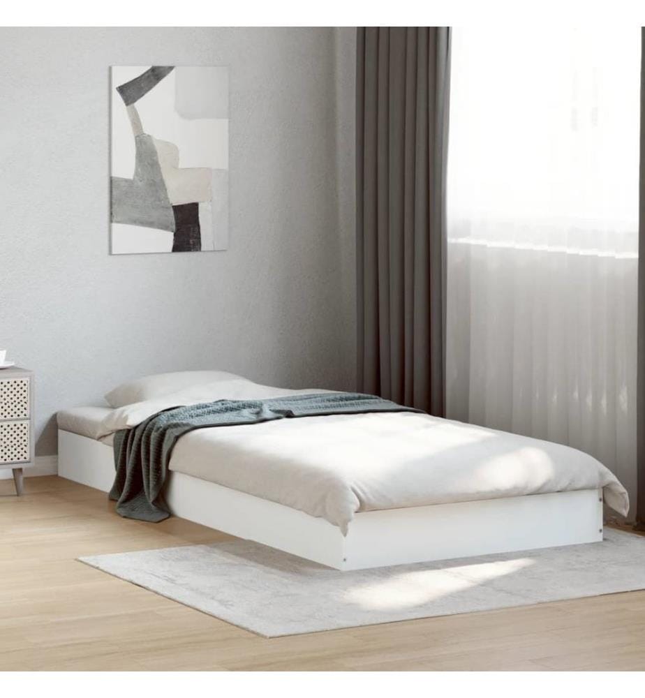 Cadre de lit blanc 75x190 cm bois d'ingénierie