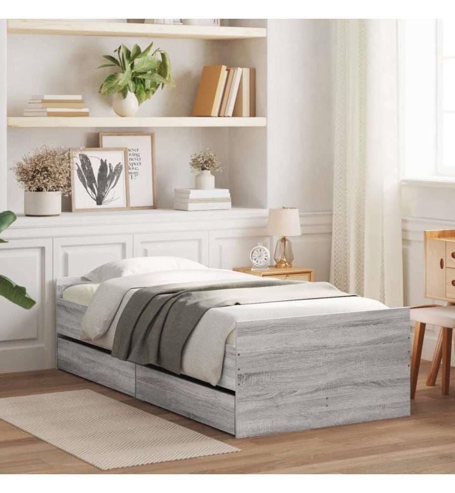 Cadre de lit avec tiroirs sonoma gris 75x190 cm