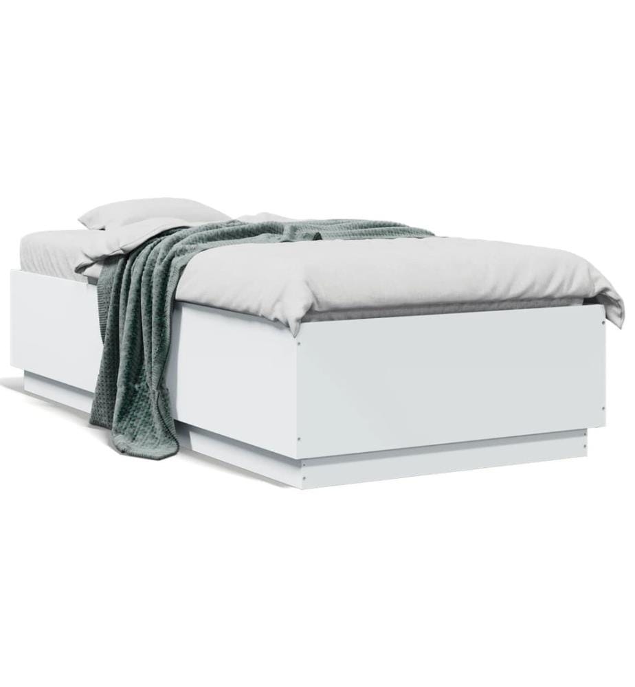 Cadre de lit avec lumières LED blanc 75x190cm bois d'ingénierie