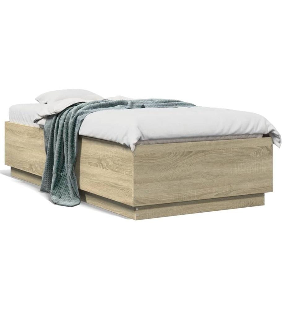 Cadre de lit avec lumières LED chêne sonoma 75x190 cm