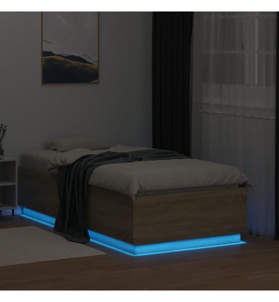 Cadre de lit avec lumières LED chêne sonoma 75x190 cm