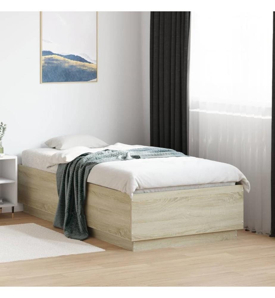 Cadre de lit avec lumières LED chêne sonoma 75x190 cm