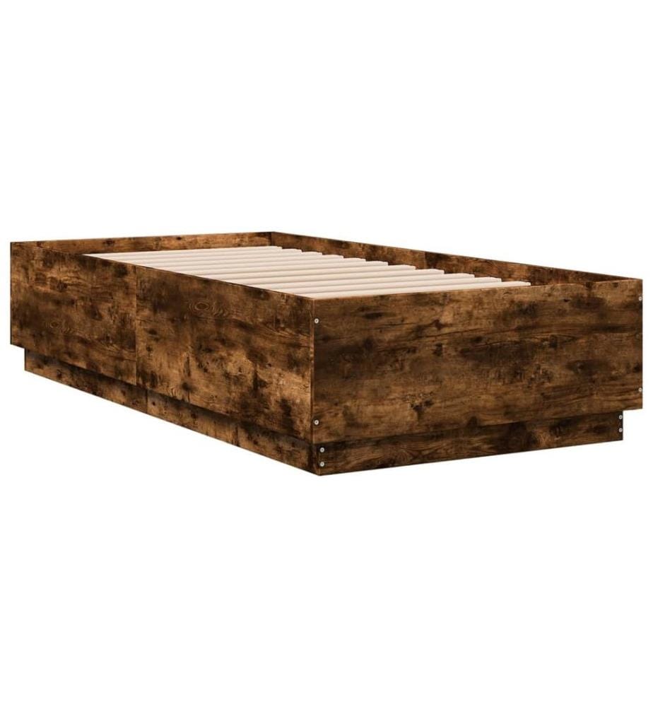Cadre de lit avec lumières LED chêne fumé 75x190 cm