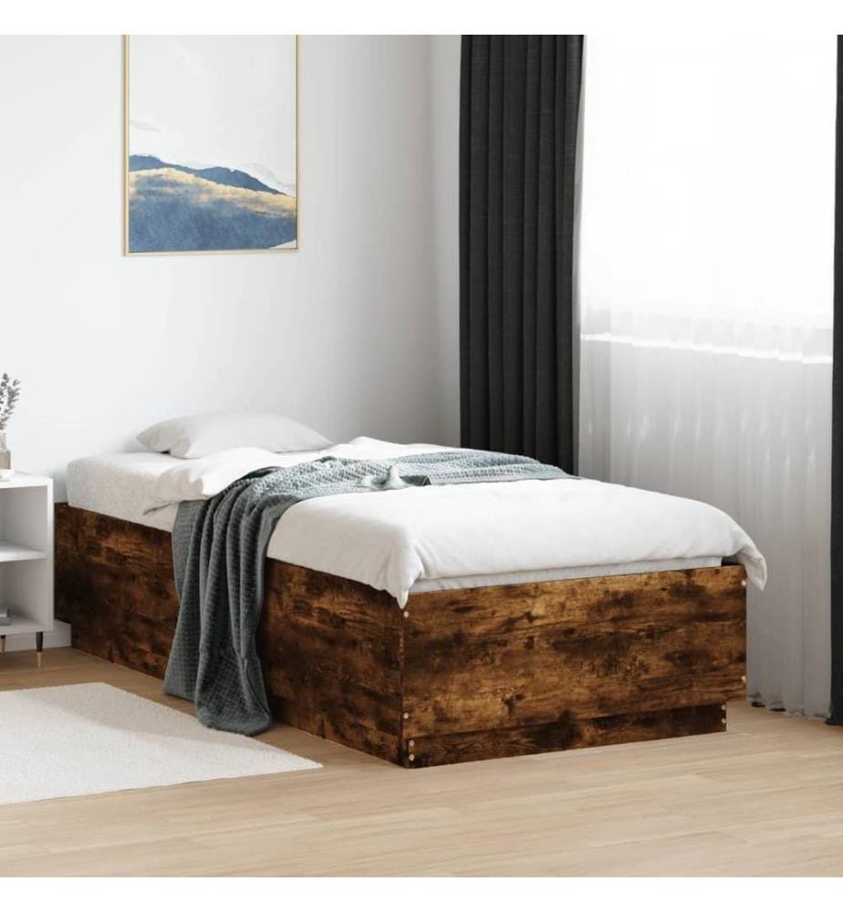 Cadre de lit avec lumières LED chêne fumé 75x190 cm