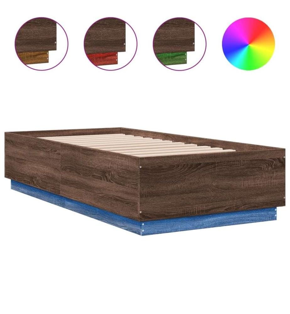 Cadre de lit avec lumières LED chêne marron 75x190 cm
