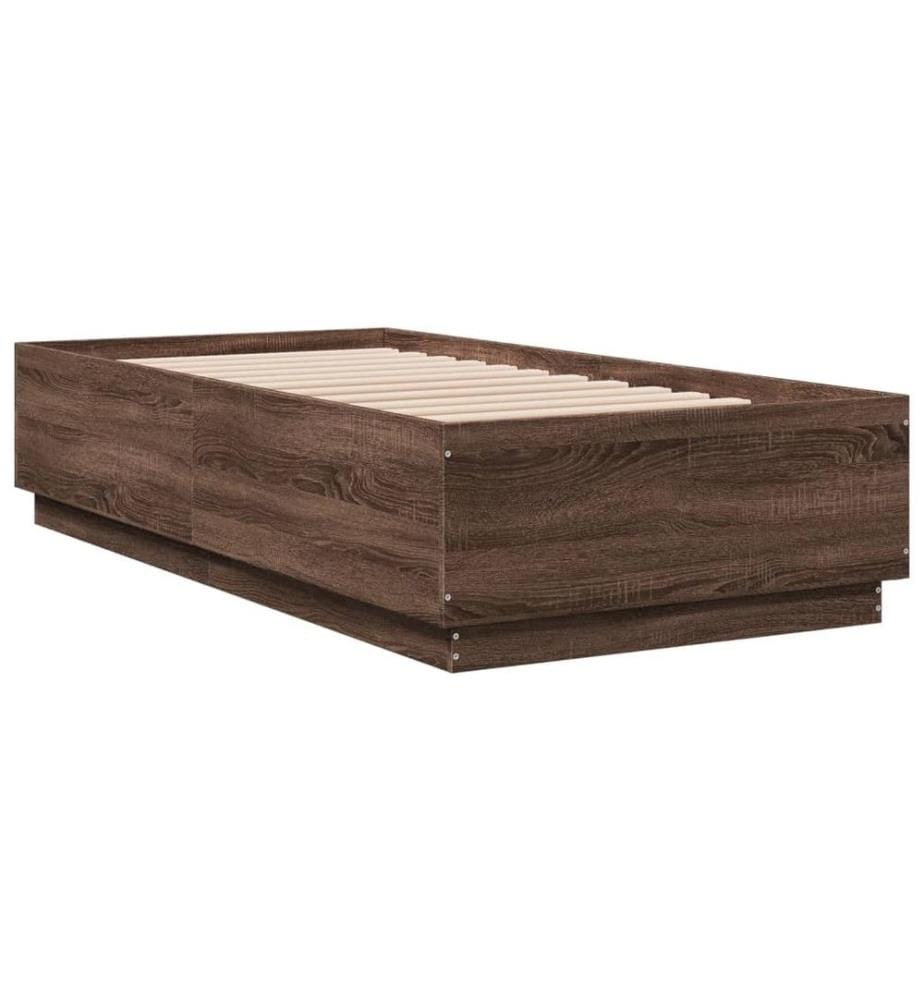 Cadre de lit avec lumières LED chêne marron 75x190 cm
