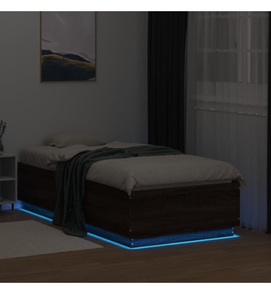 Cadre de lit avec lumières LED chêne marron 75x190 cm