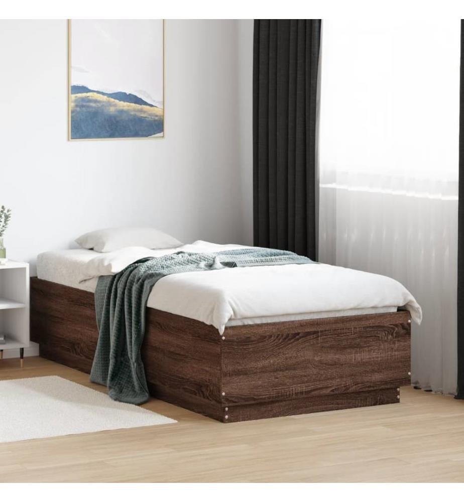 Cadre de lit avec lumières LED chêne marron 75x190 cm
