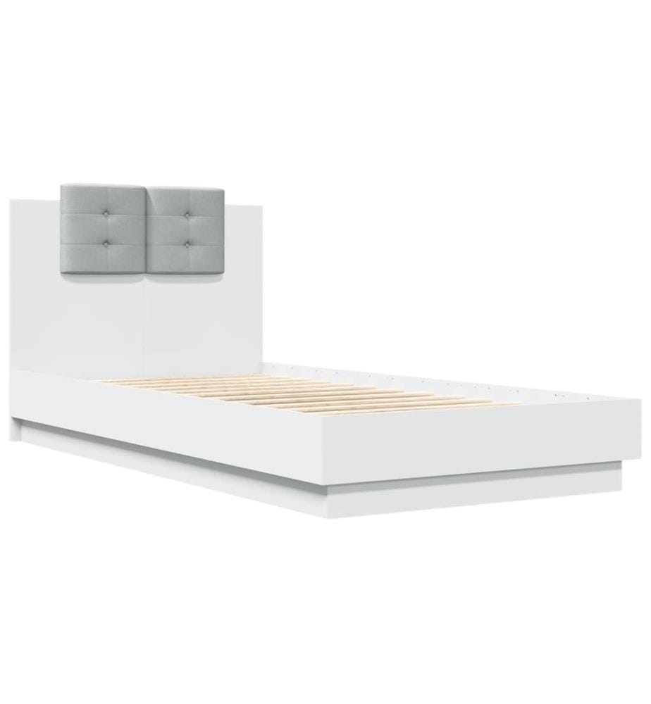 Cadre de lit avec tête de lit et lumières LED blanc 75x190 cm