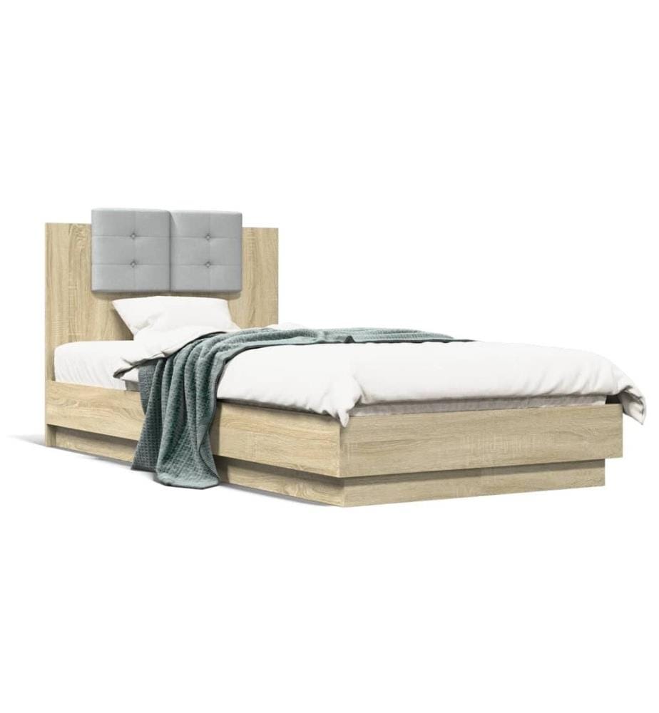 Cadre de lit tête de lit et lumières LED chêne sonoma 75x190 cm