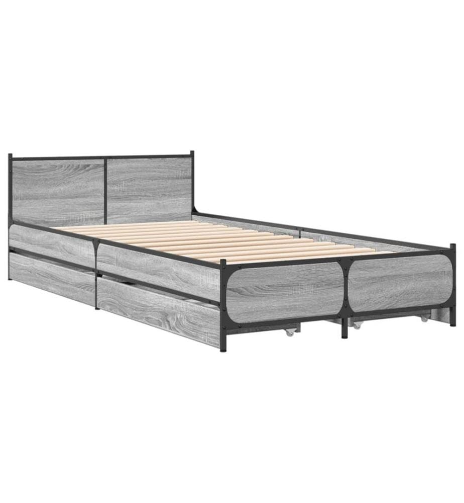 Cadre de lit et tiroirs sonoma gris 75x190cm bois d'ingénierie