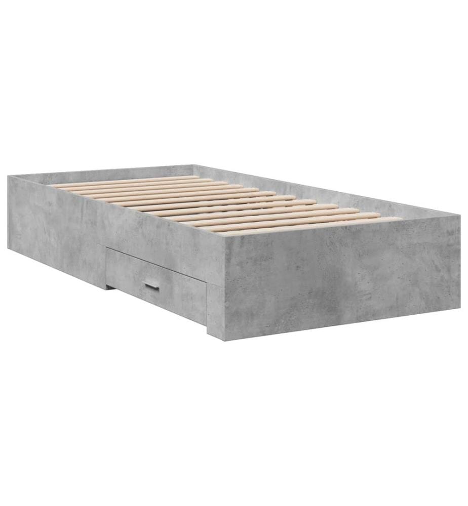 Cadre de lit et tiroirs gris béton 75x190 cm bois d'ingénierie