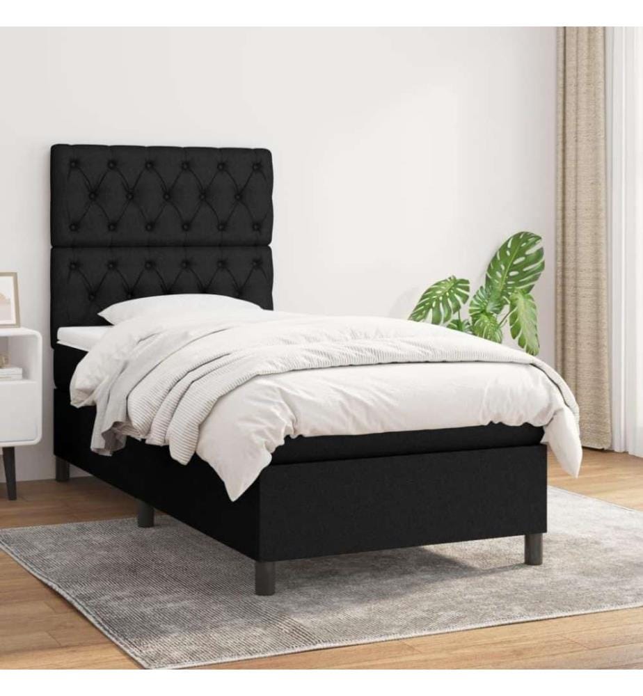 Lit à sommier tapissier et matelas Noir 80x200 cm Tissu