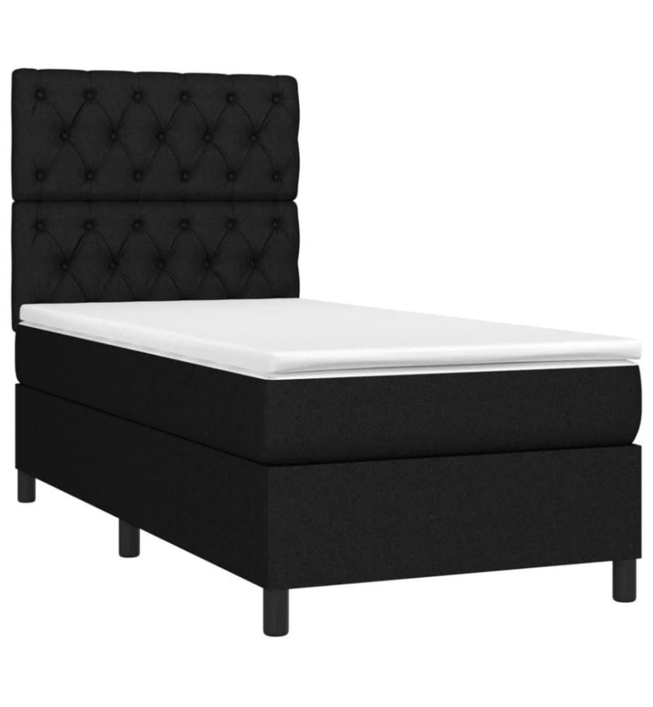 Lit à sommier tapissier et matelas Noir 80x200 cm Tissu