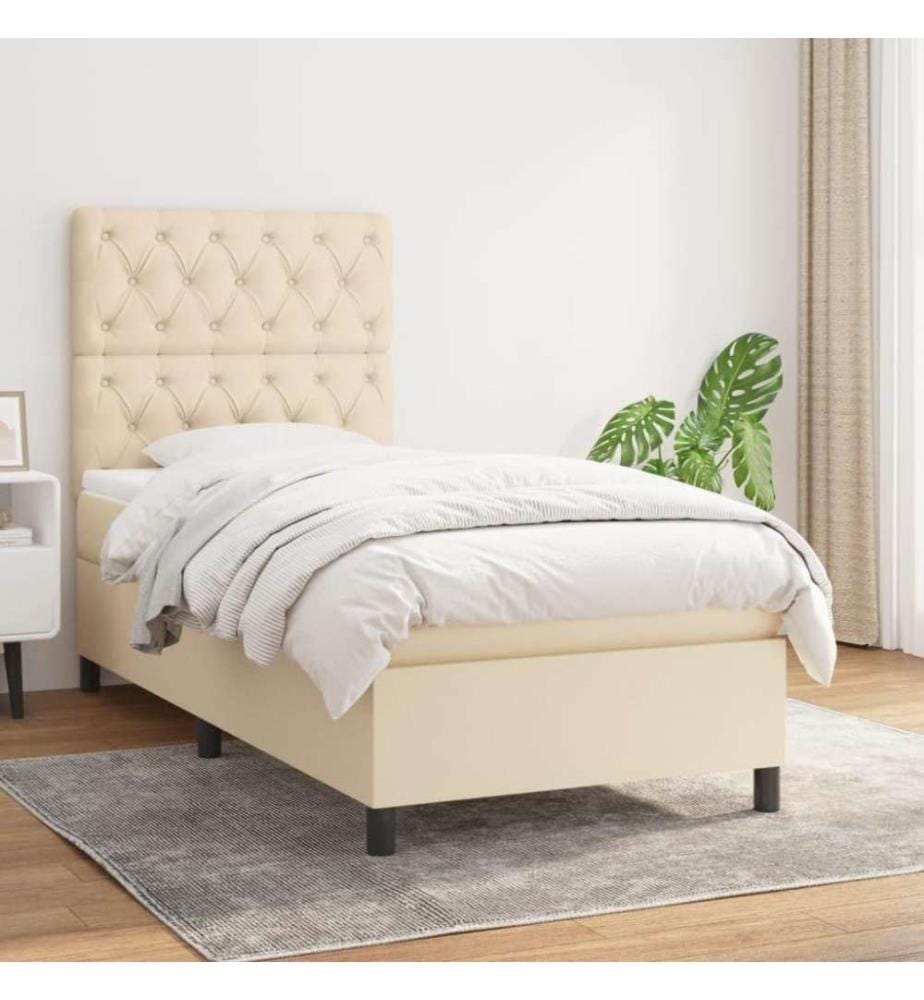 Lit à sommier tapissier avec matelas Crème 80x200 cm Tissu