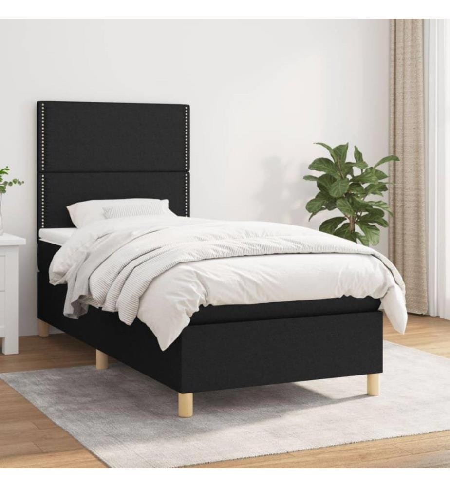 Lit à sommier tapissier et matelas Noir 80x200 cm Tissu