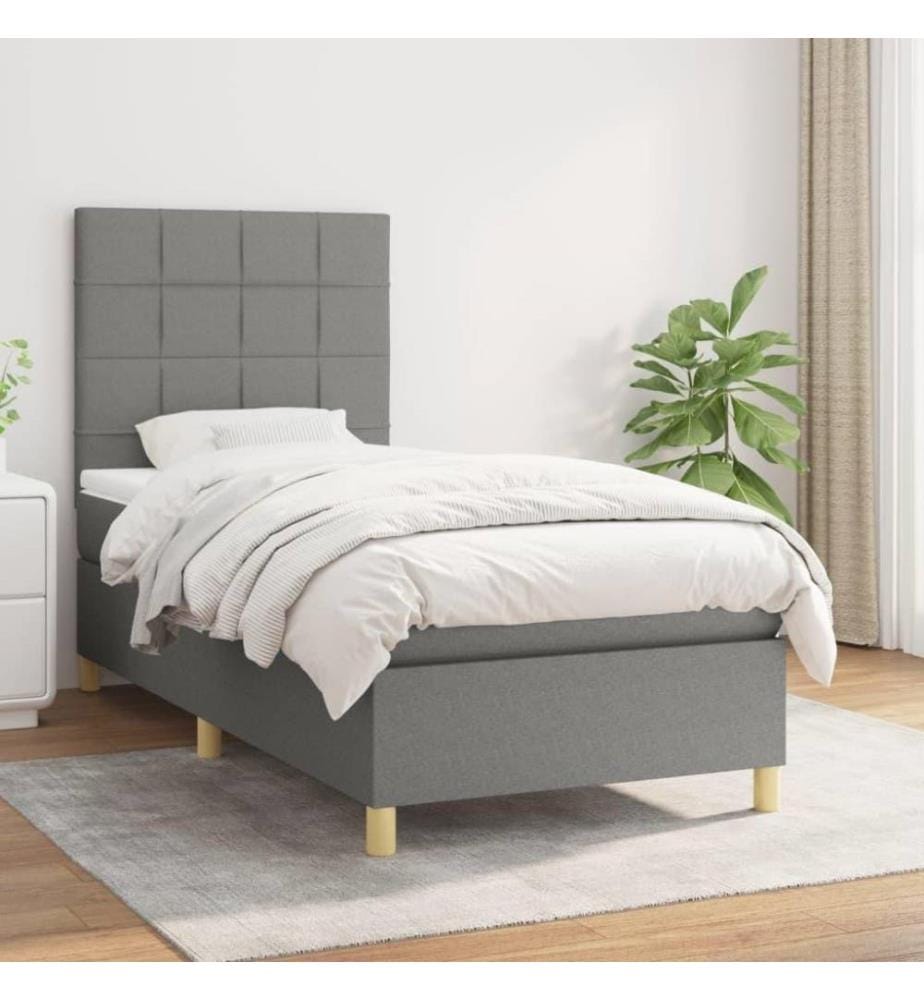 Lit à sommier tapissier avec matelas Gris foncé 80x200 cm Tissu